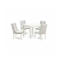 East West Furniture 5-Piece Dining Table Set Includes 1 Kitchen Dining Table and 4 Light Grey Linen Fabric Parson Chairs with Button Tufted Back