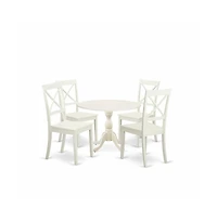 East West Furniture 5 Piece Wood Dining Table Set Consists of 1 Drop Leaves Dining Table and 4 Linen White Wooden Kitchen Chairs with X-Back