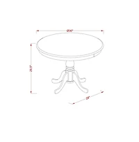 East West Furniture 3 Piece Modern Dining Table Set Contains 1 Round Pedestal Table and 2 Mahogany Faux Leather Kitchen Chair with Panel Back