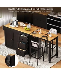 Maison Boucle 74.8" Expandable Kitchen Island with Slide-Out Table, Drawers & Usb Outlet-Maison