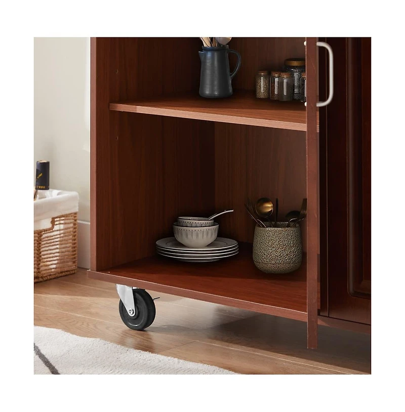 Maison Boucle 54" Rolling Kitchen Island Cart with Drawers, Cabinets, Spice Rack & Towel Bar, Walnut Finish-Maison Boucle