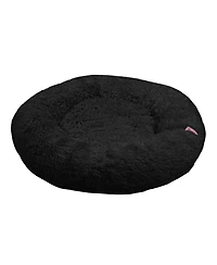The Licker Store Maisie Bohemian Glam Faux Fur Round Fluffy Calming Donut Pet Bed with Washable Cover