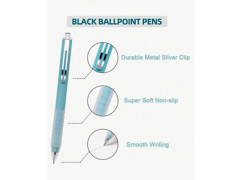 Htutwoo 18 Pcs Ballpoint Pens Medium Point 1mm Black Ink Work Pen With Super Soft Grip Ball Point Pen For Men Women Retractable Office Pens
