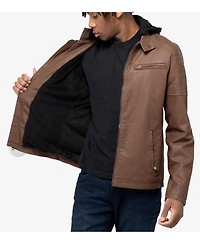 Xray Men's Hooded Stand Collar Pu Leather Jacket