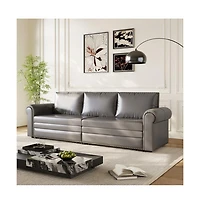 Maison Boucle 93.7" Faux Leather King Pull Out Sofa Bed, 3-in-1 Convertible Sleeper Couch with Rolled Arms & Nailhead Trim for Living Room-Maison Bouc