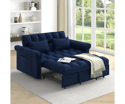 Maison Boucle Pull-Out Sleeper Loveseat Sofa, Compact Convertible Couch Bed with Adjustable Backrest & Side Pocket for Small Spaces-Maison