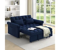 Maison Boucle Pull-Out Sleeper Loveseat Sofa, Compact Convertible Couch Bed with Adjustable Backrest & Side Pocket for Small Spaces-Maison