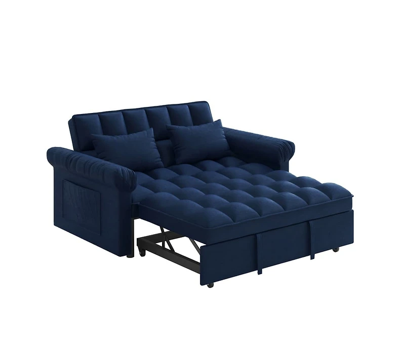 Maison Boucle Pull-Out Sleeper Loveseat Sofa, Compact Convertible Couch Bed with Adjustable Backrest & Side Pocket for Small Spaces-Maison