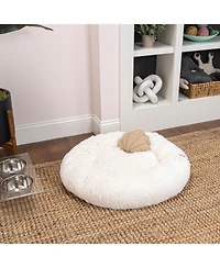 The Licker Store Maisie Bohemian Glam Faux Fur Round Fluffy Calming Donut Pet Bed with Washable Cover
