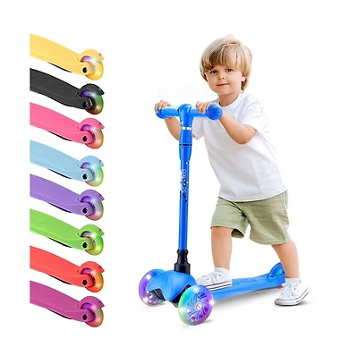 Lightweight and Adjustable Mini Kickboard Scooter with Led Light Wheel for Kids (Blue)