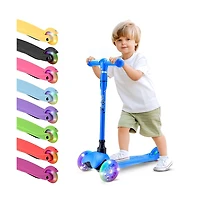 Lightweight and Adjustable Mini Kickboard Scooter with Led Light Wheel for Kids (Blue)