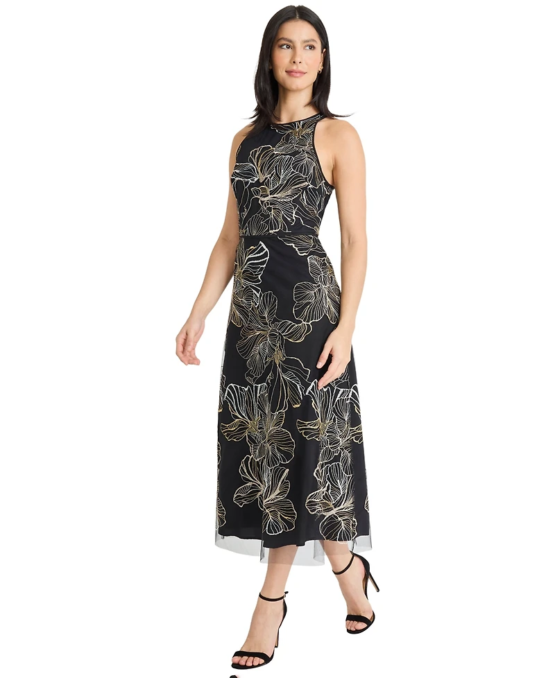 Maggy London Women's Crewneck Embroidered Midi Dress