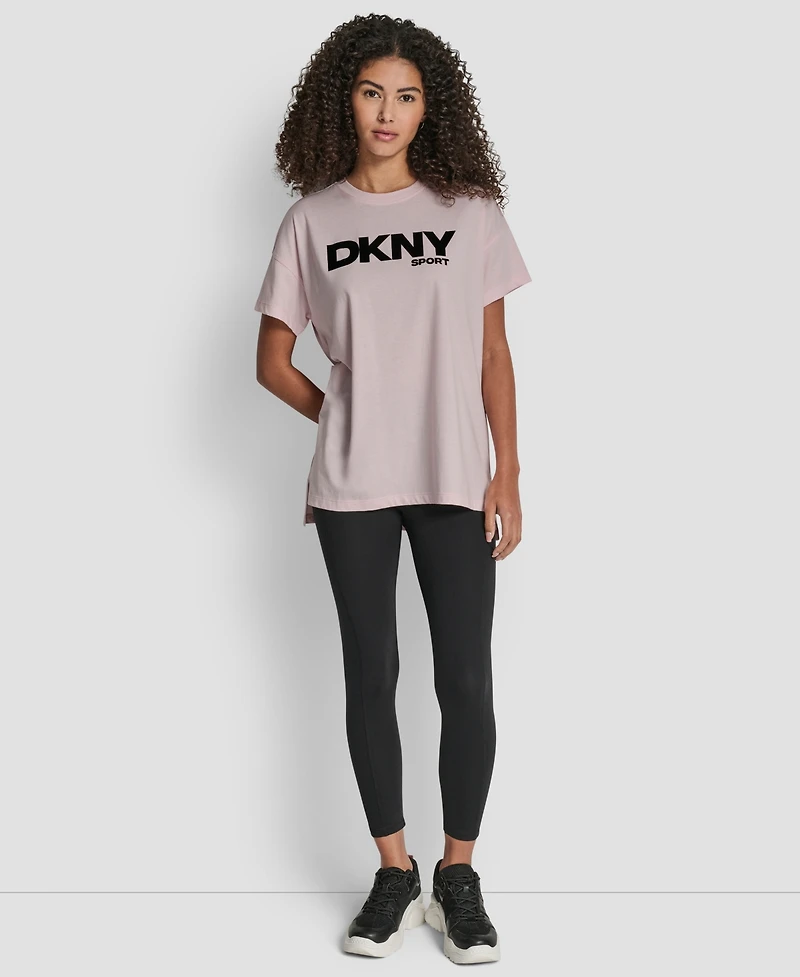 Dkny Women's Flocked Logo Drop Shoulder T-Shirt