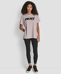 Dkny Women's Flocked Logo Drop Shoulder T-Shirt
