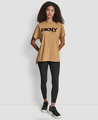 Dkny Women's Flocked Logo Drop Shoulder T-Shirt