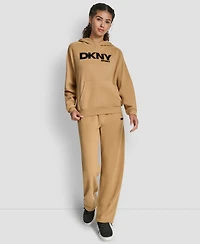 Dkny Women's Flock Logo Kanga Pocket Pull-On Hoodie