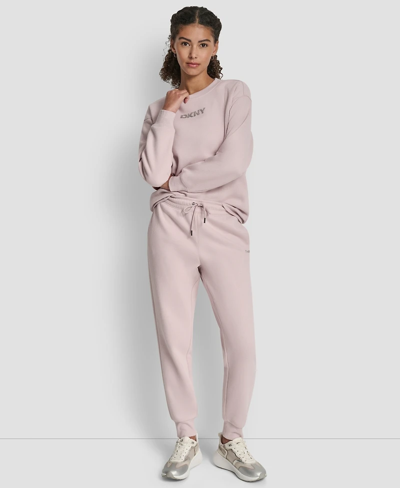 Dkny Women's Rhinestone Logo Cuffed Jogger