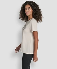 Dkny Women's Arched Exploded Rhinestone Crewneck T-Shirt