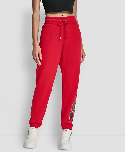 Dkny Women's Mixed Metal Stacked Glitter Logo Jogger