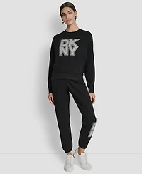 Dkny Women's Mixed Metal Stacked Glitter Logo Jogger
