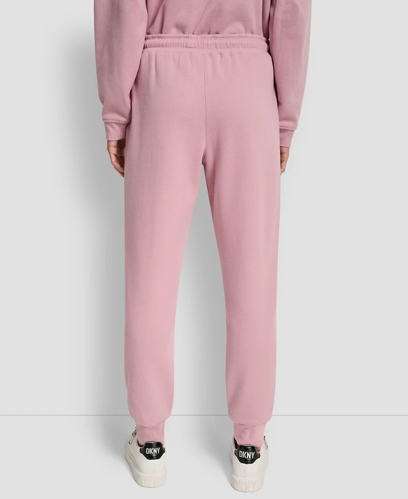 Dkny Women's Stacked Mini Rhinestone Logo Relaxed Cuff Jogger