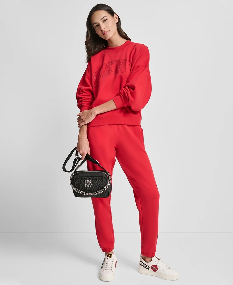 Dkny Women's Exploded Rhinestone Varsity Logo Sweatshirt