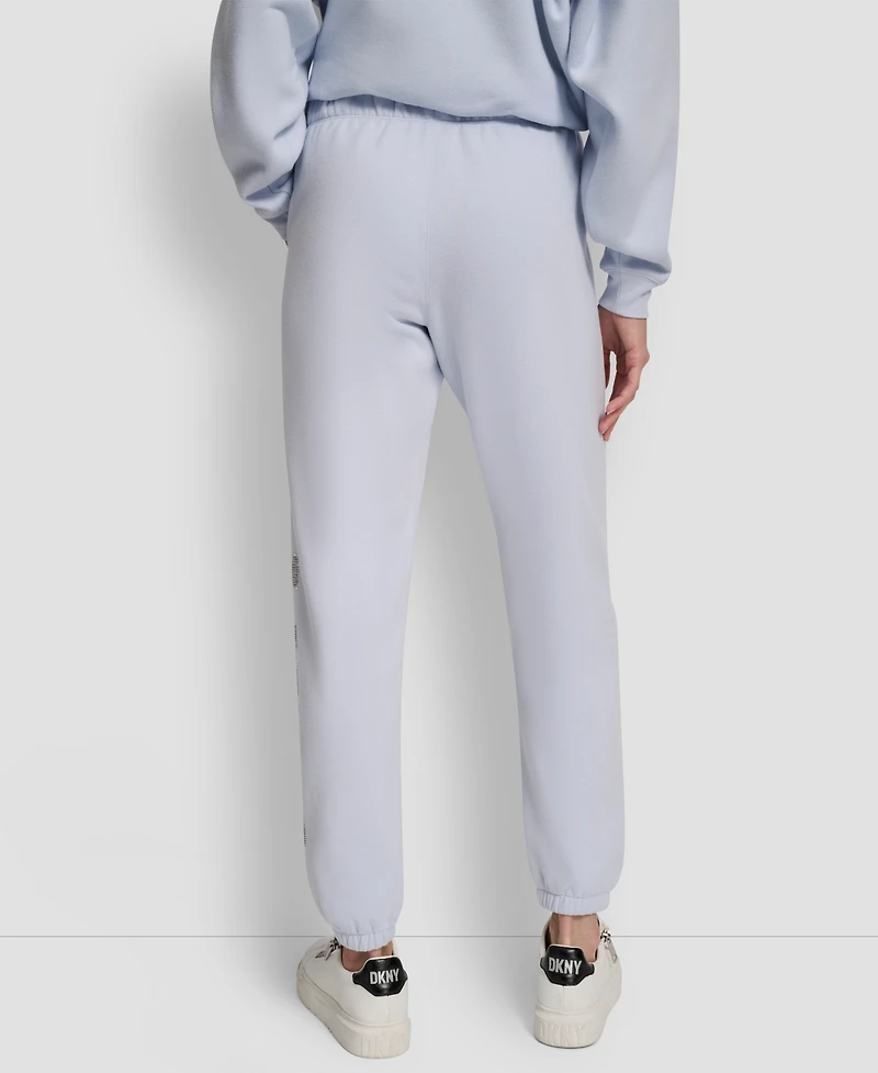 Dkny Women's Exploded Rhinestone Varsity Logo High Rise Relaxed Jogger