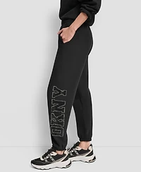 Dkny Women's Exploded Rhinestone Varsity Logo High Rise Relaxed Jogger