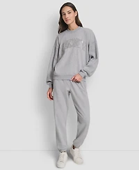 Dkny Women's Exploded Rhinestone Varsity Logo Sweatshirt