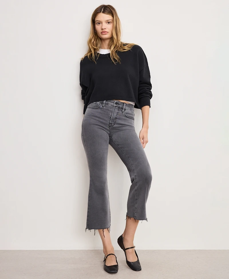 Good American Women's Soft Tech Straight Cropped Mini Boot Jeans