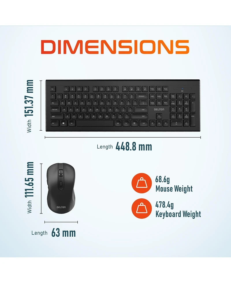 Delton Wireless Keyboard & Mouse 2 Pcs, Compatible with Pc, Laptops (DKBMKIT2-wb)