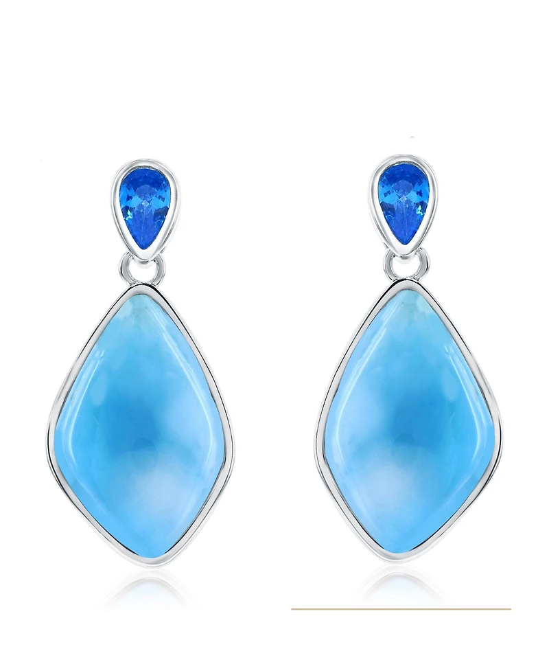 Caribbean Treasures Sterling Silver, Marquise Shaped Larimar & Blue Cz Earrings