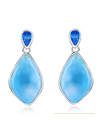 Caribbean Treasures Sterling Silver, Marquise Shaped Larimar & Blue Cz Earrings