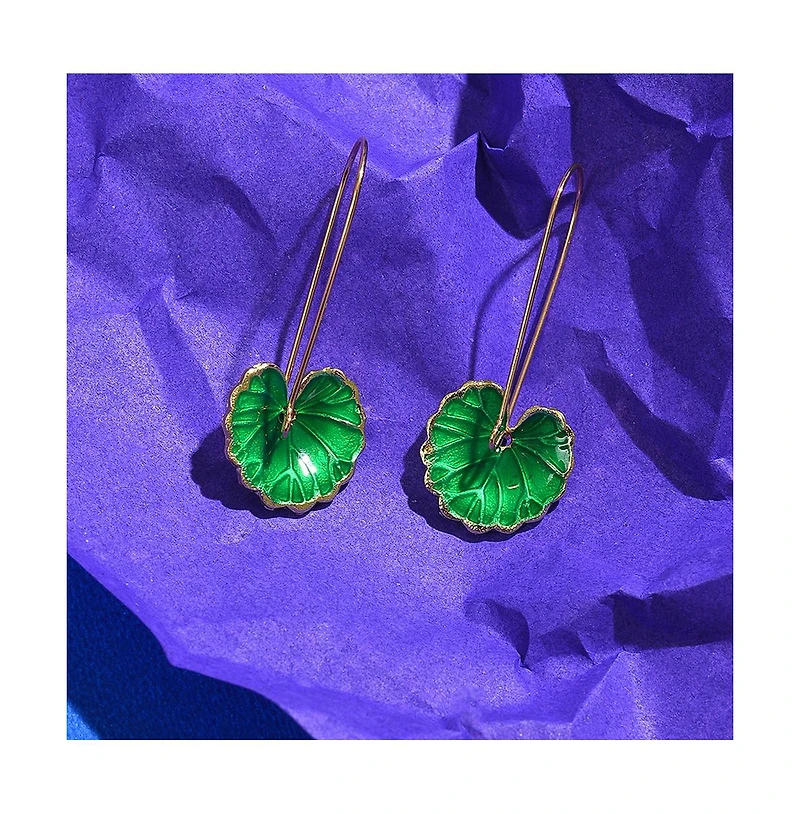 Sohi Women's Green Lotus Leaf Drop Earrings