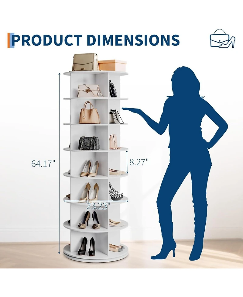 gaomon 7 Tier Rotating Shoe Rack Tower, 360° Revolving Free Standing Spinning Shoe Organizer, Vertical Spinning Shoes Display, Shoes Rack Storage