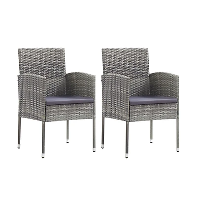 vidaXL Patio Chairs with Dark Gray Cushions 2 pcs Gray Poly Rattan