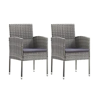 vidaXL Patio Chairs with Dark Gray Cushions 2 pcs Gray Poly Rattan