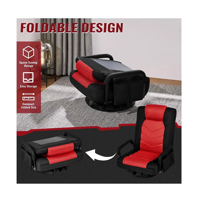 Yaheetech Reclining Swivel Floor Gaming Chair Black/ Red