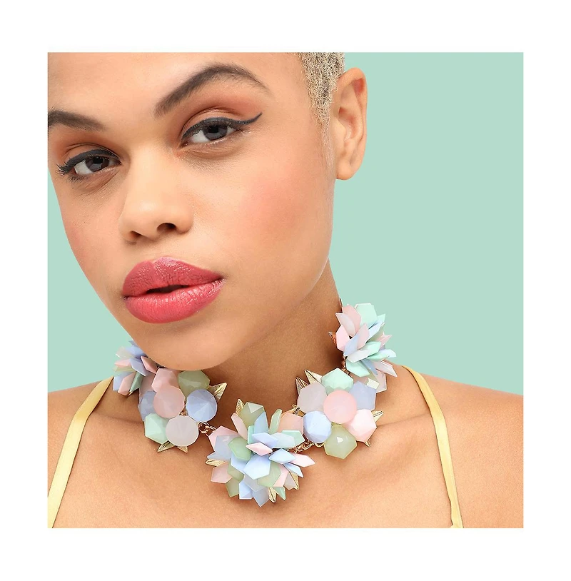 Sohi Women's Gold Cluster Stone Statement Necklace