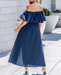 Cupshe Women's Off Shoulder Bodice Slit Hem Maxi Beach Dress