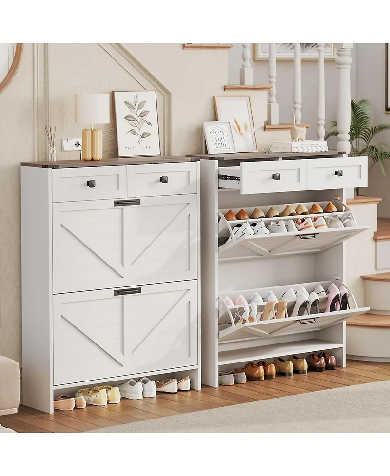 gaomon Shoe Storage Cabinet, Modern Slim Shoe Cabinet with 2 Flip Drawers and 2 Drawers, Freestanding Shoe Organizer with Anti-Tipping Device for Foye