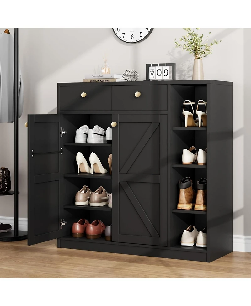 gaomon 42" Tall Modern Shoe Storage Cabinet with Doors and Drawers,3 Adjustable Shelves and Stable Base, 4-Tier Shoes Rack Organizer Cabinet, Black