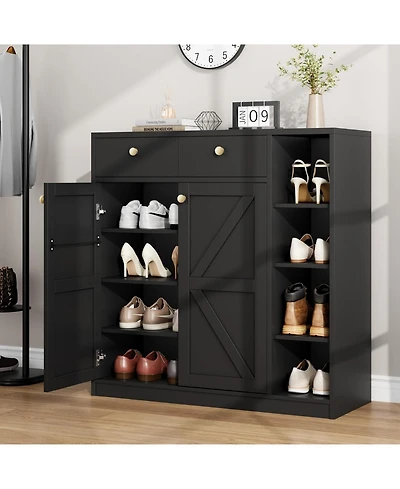 gaomon 42" Tall Modern Shoe Storage Cabinet with Doors and Drawers,3 Adjustable Shelves and Stable Base, 4-Tier Shoes Rack Organizer Cabinet, Black