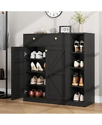 gaomon 42" Tall Modern Shoe Storage Cabinet with Doors and Drawers,3 Adjustable Shelves and Stable Base, 4-Tier Shoes Rack Organizer Cabinet, Black