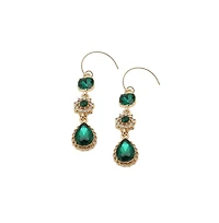 Sohi Women's Green Embellished Teardrop Earrings
