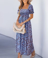 Cupshe Women's Square Neck Puff Sleeve Floral Maxi Dress