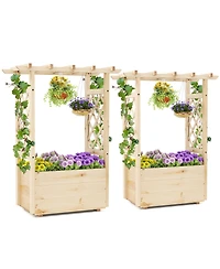 Gymax 2PCS Wooden Raised Garden Bed/ Lattice Trellises Hanging Roof Drainage Outdoor