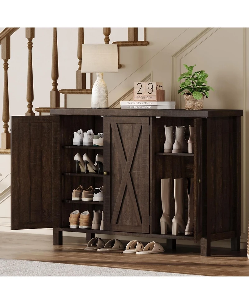 Shoe Cabinet with Doors,35" Shoe Storage Cabinet, 4-Tier Entryway Shoe Storage, Large Shoe Organizer Cabinet for Living Room Hallway, Dark Cherry