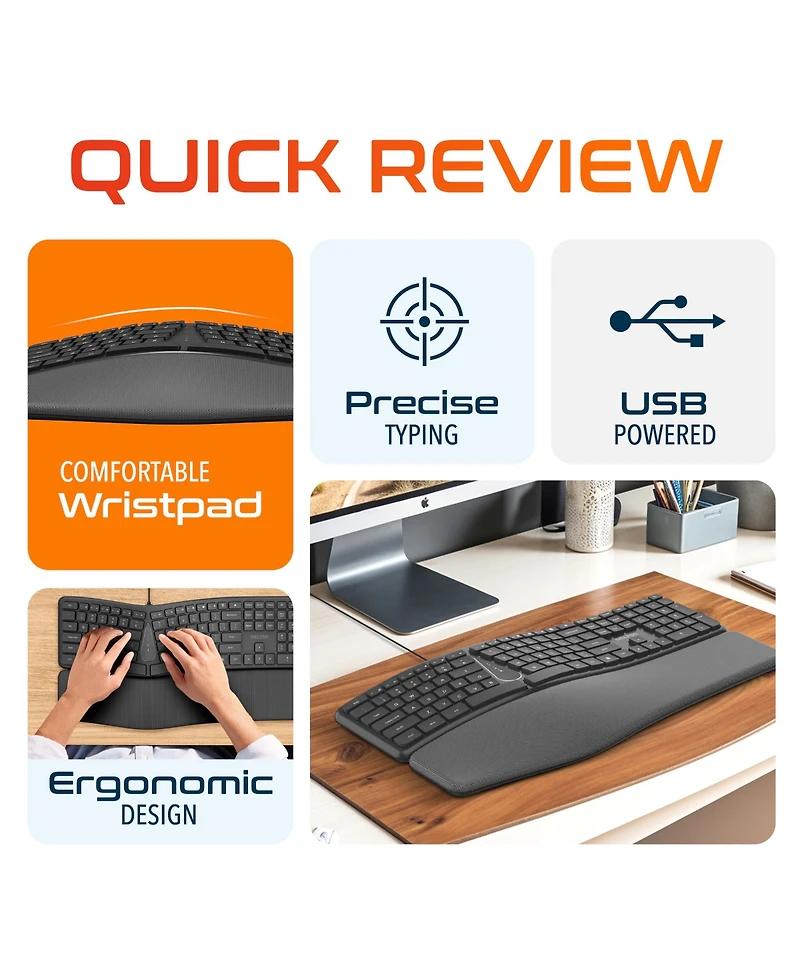 Delton KB250 Ergonomic Keyboard with Wrist Rest Pad (DKBE250-u)