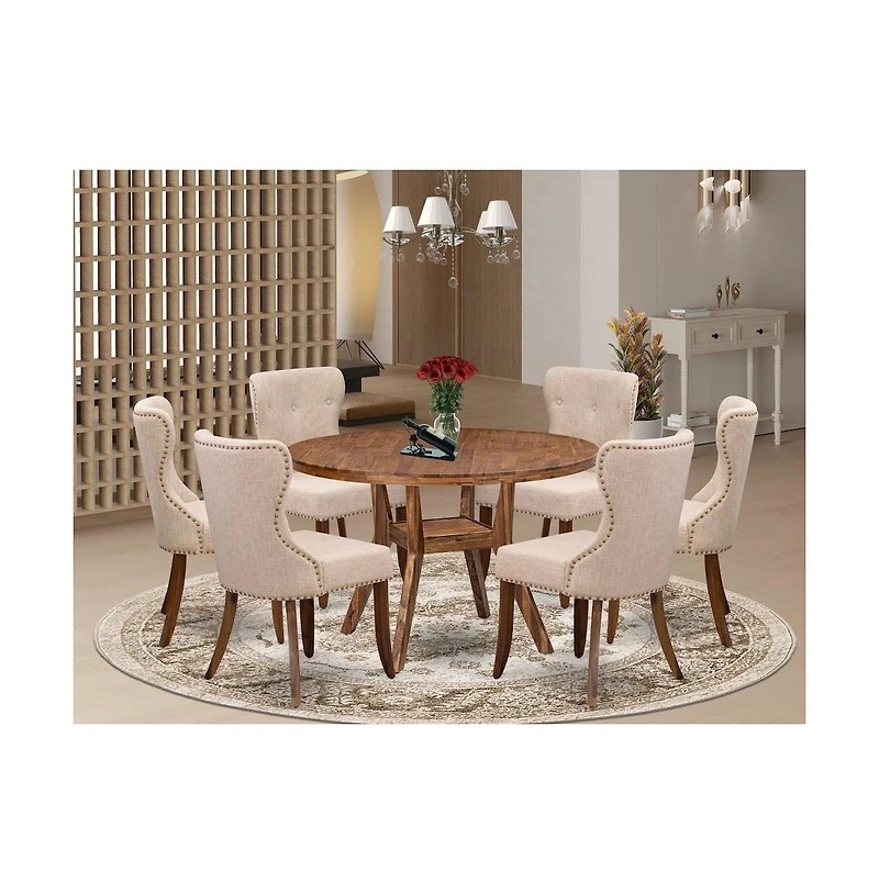 Luxe by East West Furniture 7 Piece Dining Set For 6 Contains 48"" Round Table In Light Tan Color